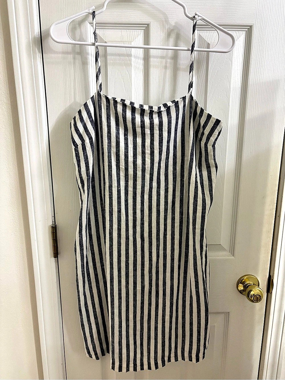 A New Day Linen Blend Striped Mini Dress White & Blue Small